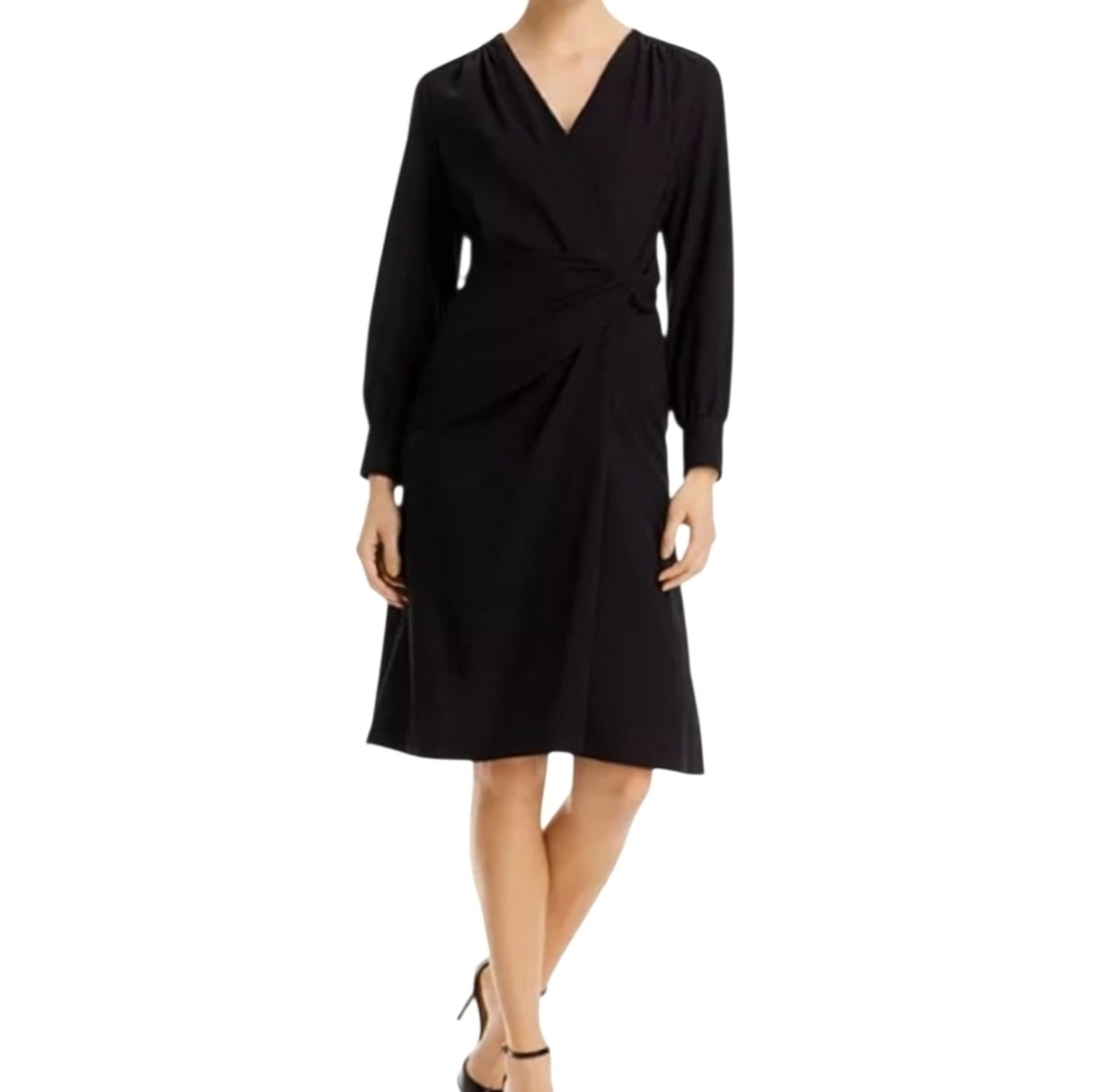 Hugo Boss | Classic Black Long Sleeve Faux Wrap Dagatta Dress (US Size 14)